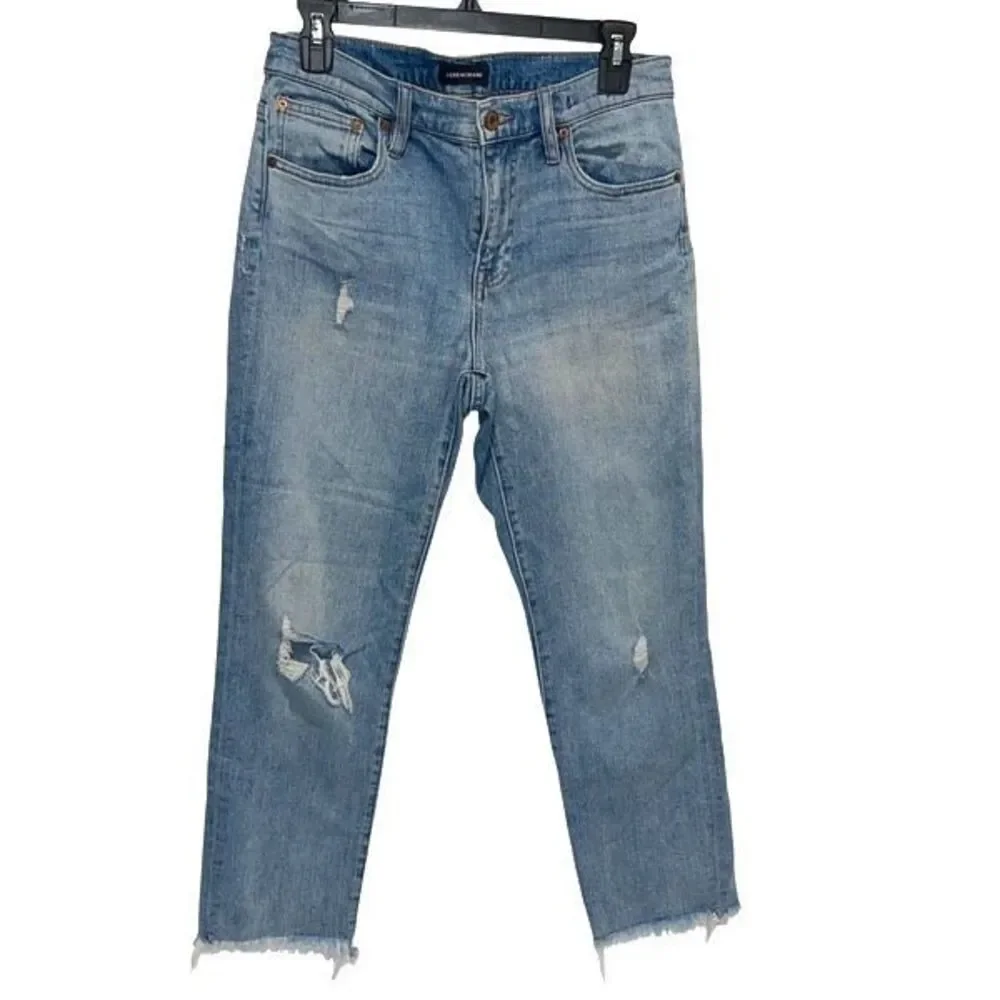J. Crew Womens Frayed Hem‎ Mid Rise Slim Broken-In Boyfriend Jeans Blue Size 26